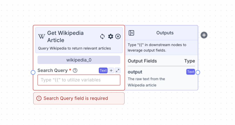 Get Wikipedia Article Node - VectorShift