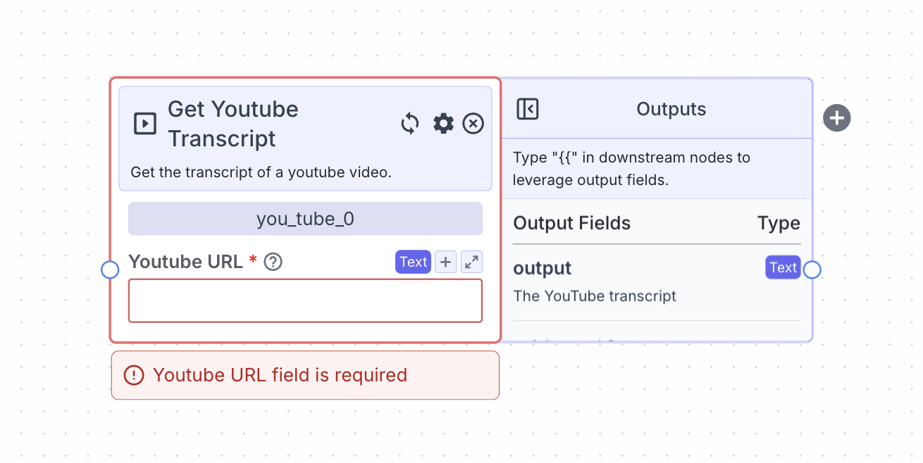 Get Youtube Transcript Node - VectorShift