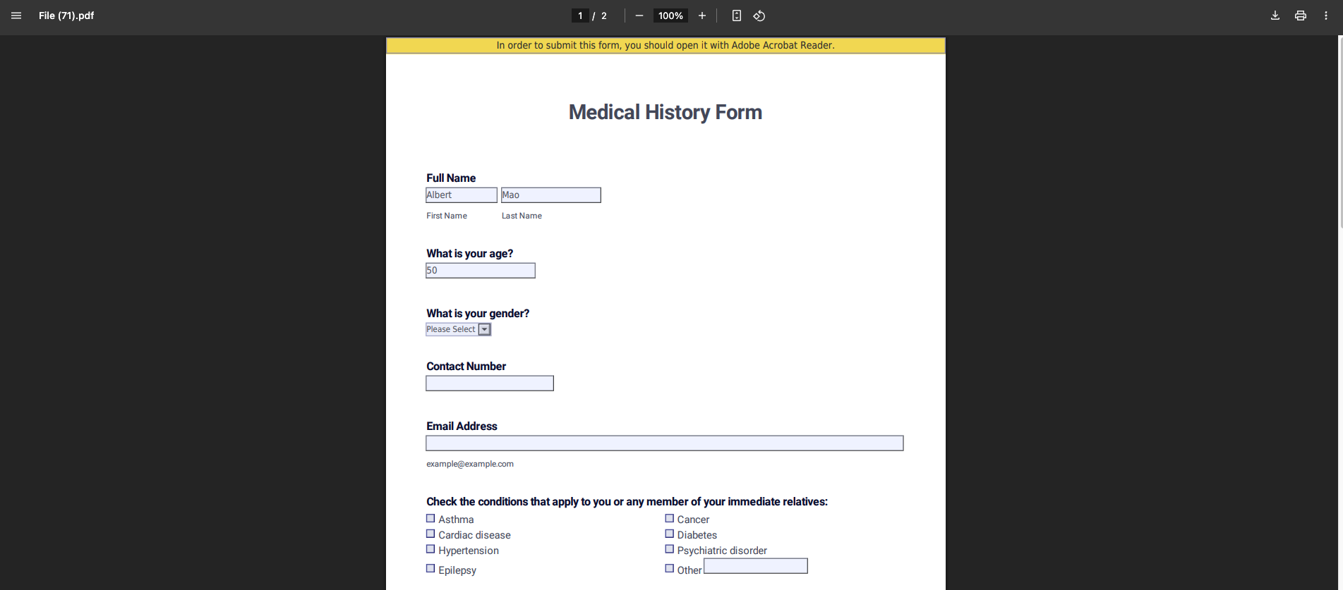 AI Fill PDF Example 2