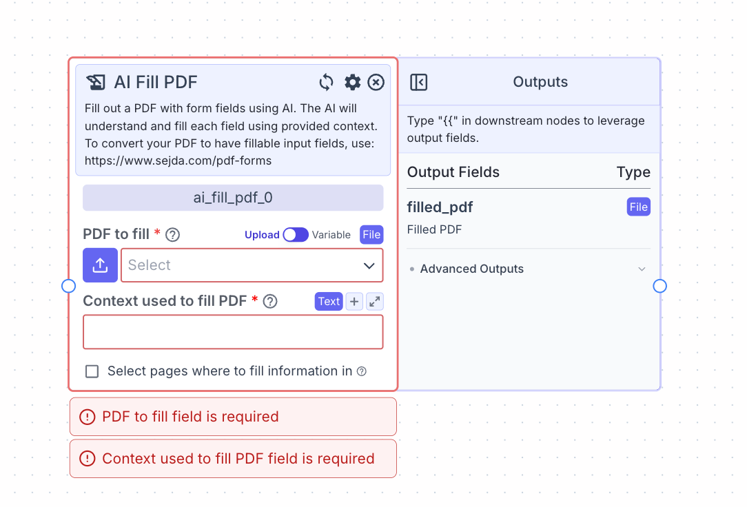 Auto Fill Vector AI Fill PDF Node - VectorShift
