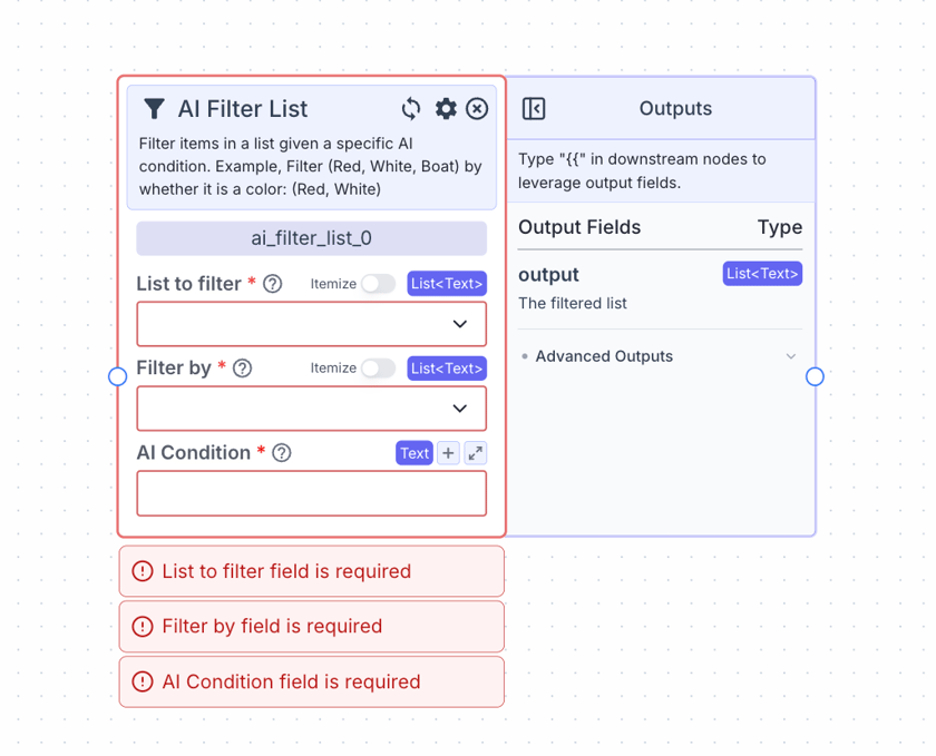 AI Filter List Node - VectorShift