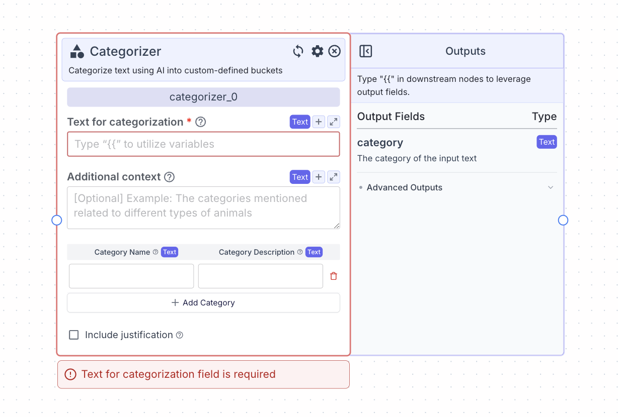 Categorizer Node - VectorShift