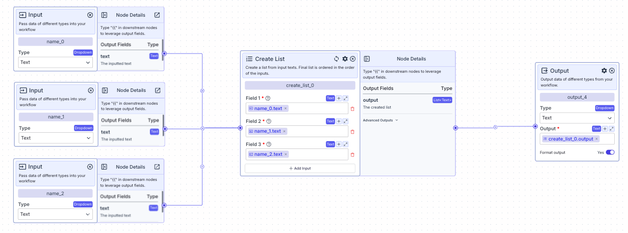 Create List Node - VectorShift
