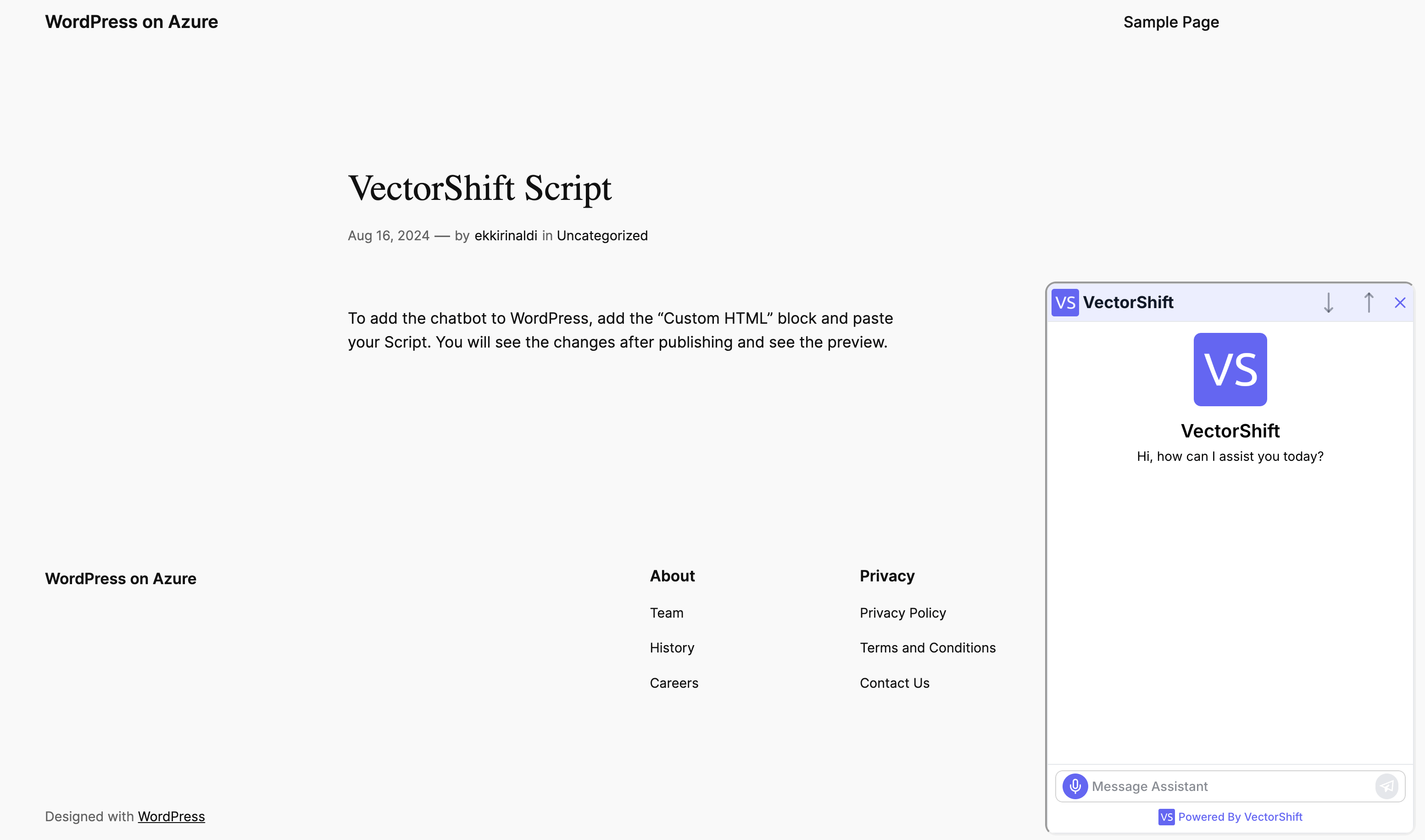 Chatbot Export Script WordPress Demo