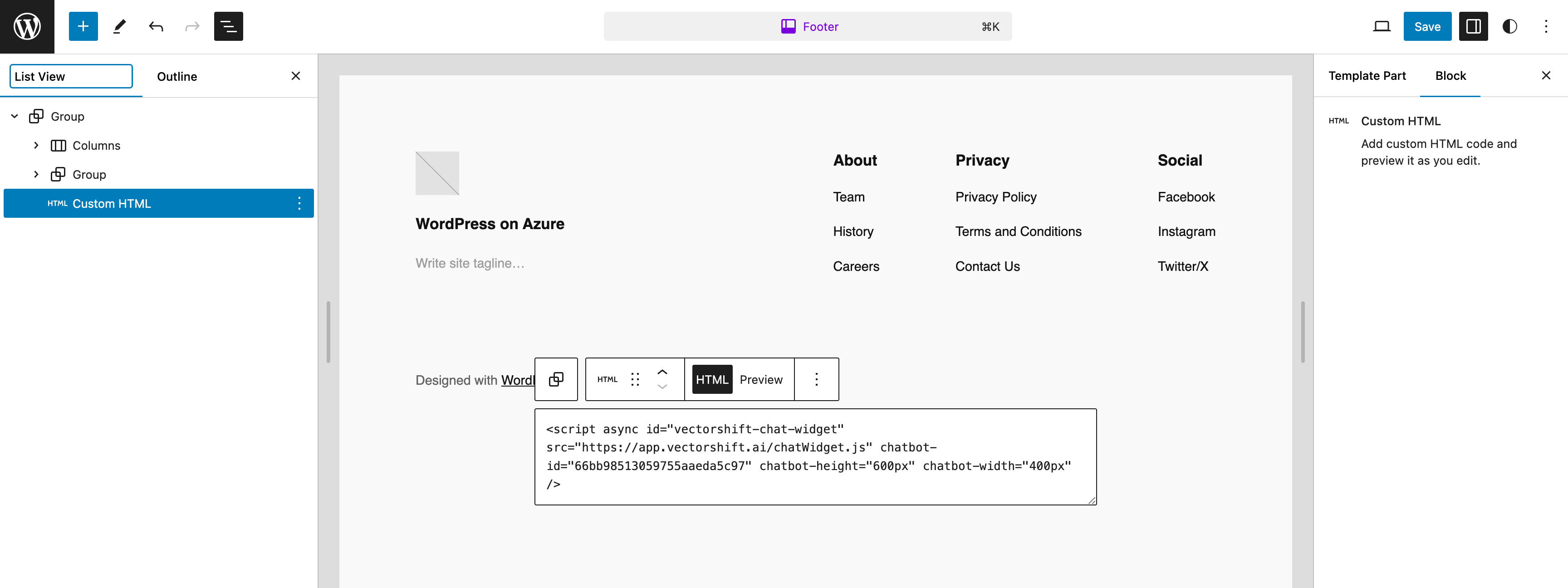 Chatbot Export Script WordPress Footer