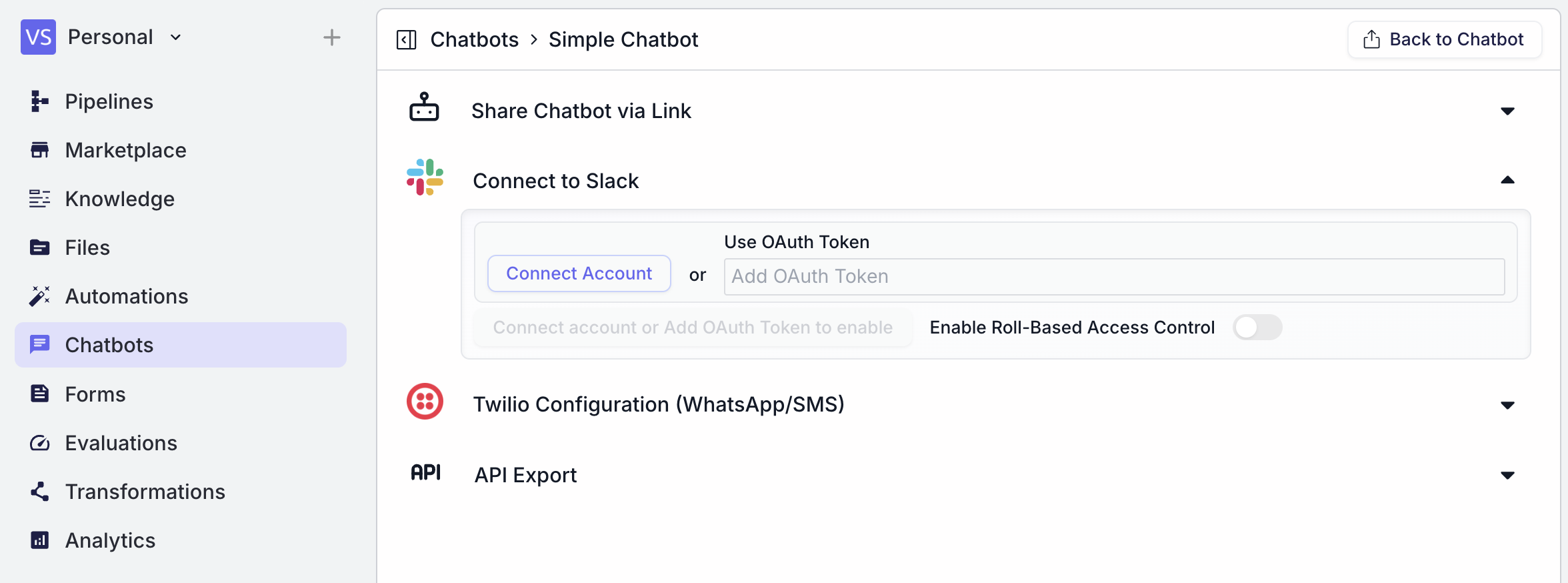 Export Chatbot Slack Connect