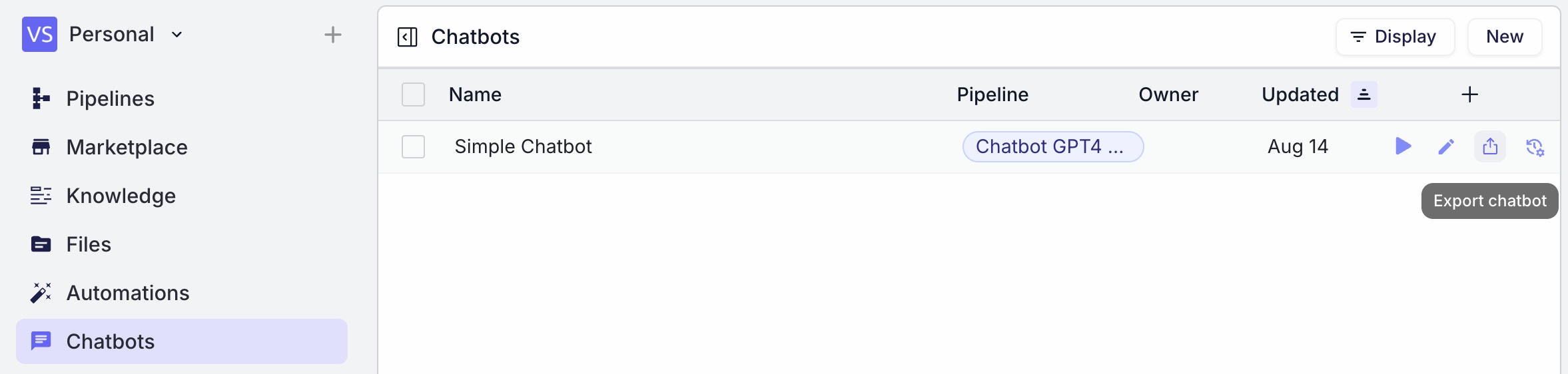 Export Chatbot Slack Page