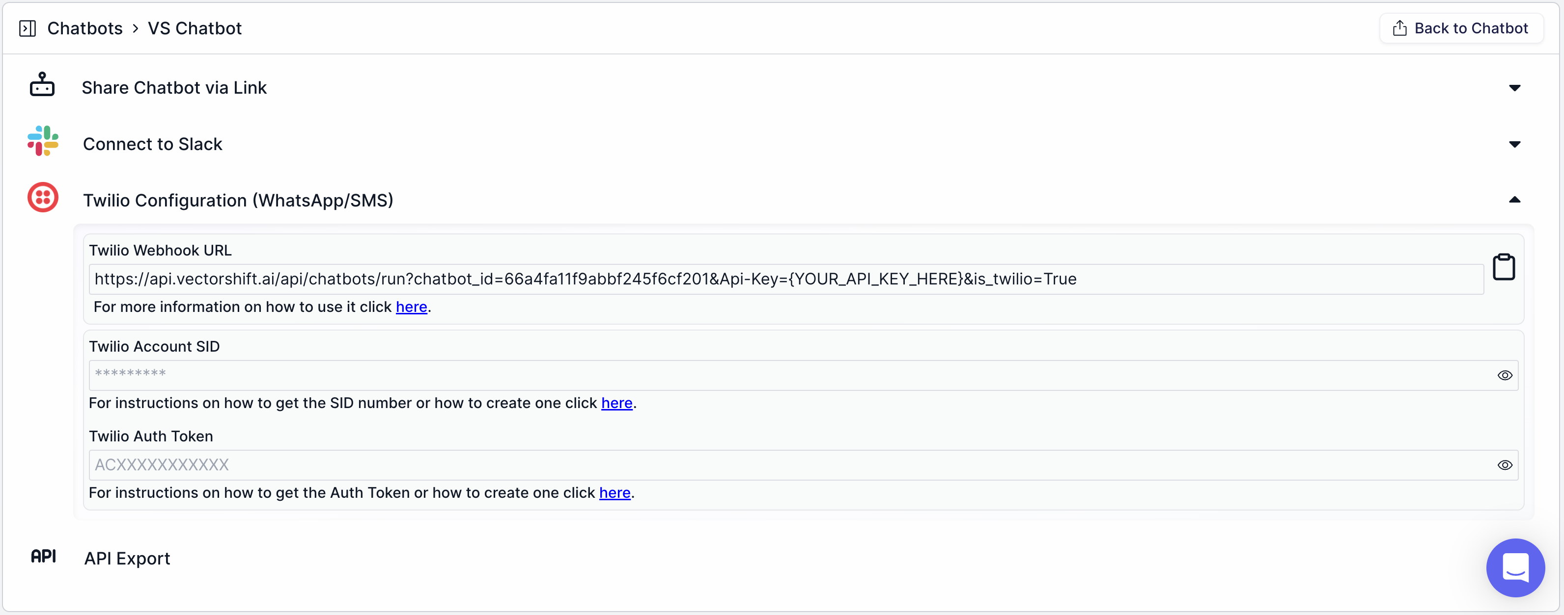 Export Chatbot WhatsApp / SMS Navigation