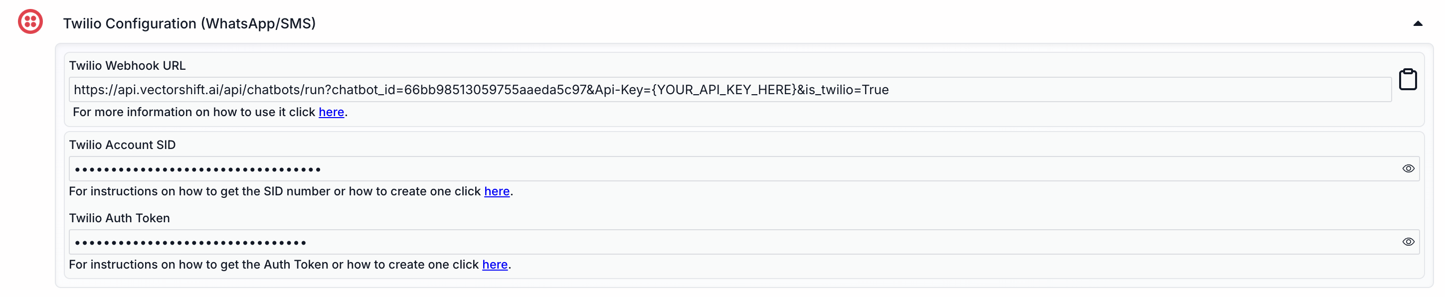 Export Chatbot WhatsApp / SMS Twilio Paste