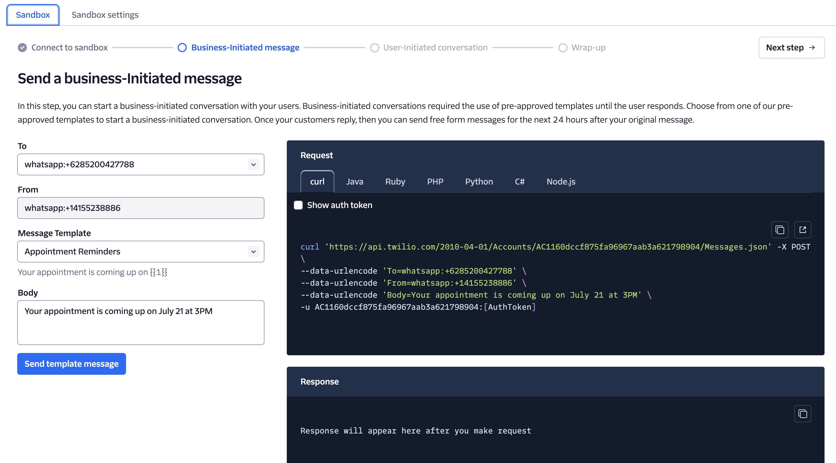 Export Chatbot WhatsApp / SMS Twilio Sandbox Test