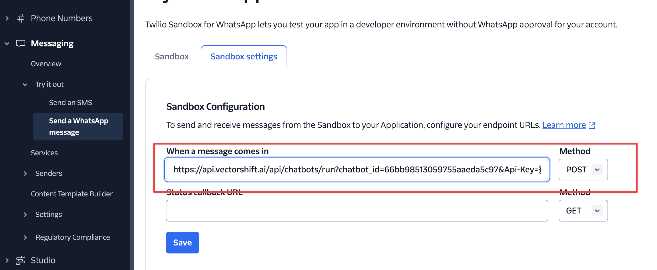 Export Chatbot WhatsApp / SMS Twilio Sandbox