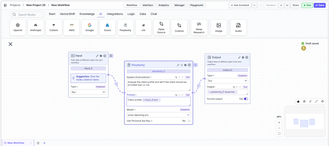 Perplexity node connected to upstream and downstream nodes