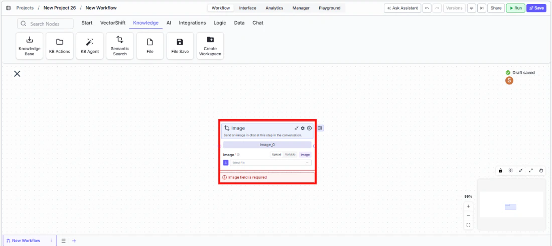 Talk Image node being dragged onto the canvas from the Chat tab