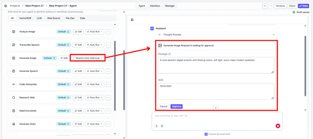 Generate Image tool requiring user approval