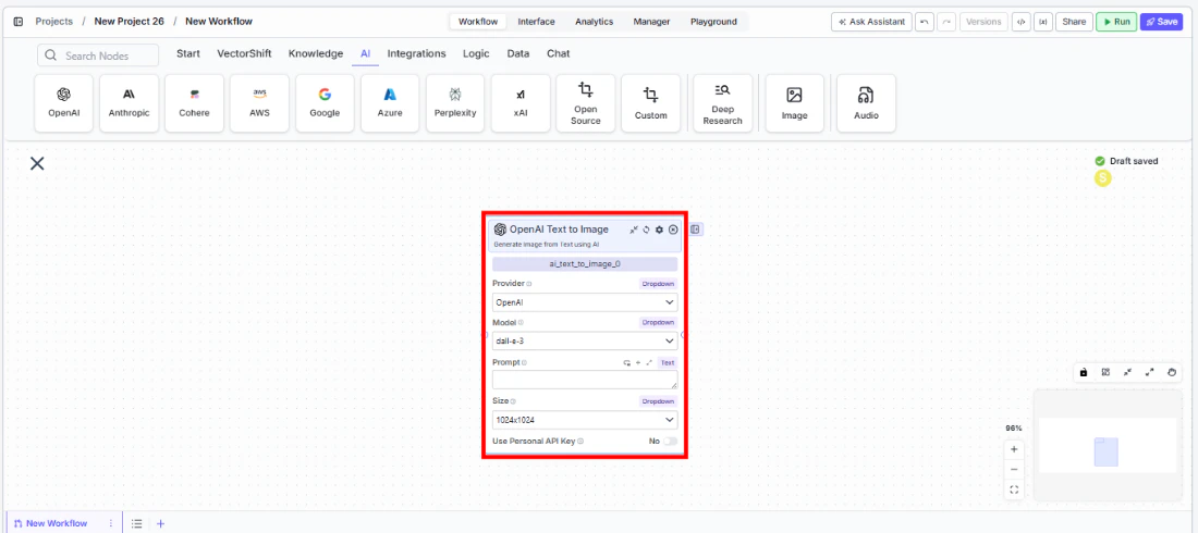 Text to Image node being dragged onto the canvas