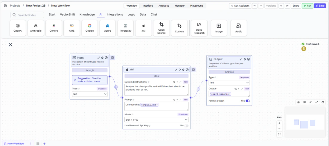 xAI node connected to upstream and downstream nodes
