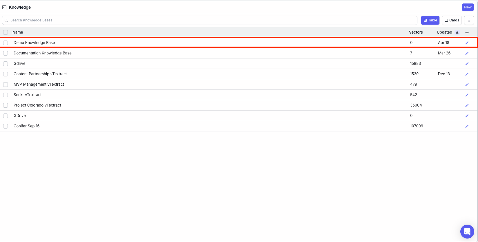Knowledge Base Create Example