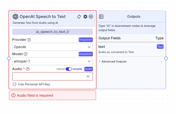 Speech To Text Node - VectorShift