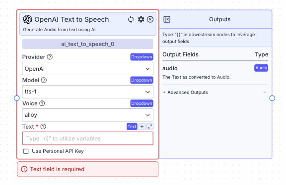 Text to Speech Node - VectorShift