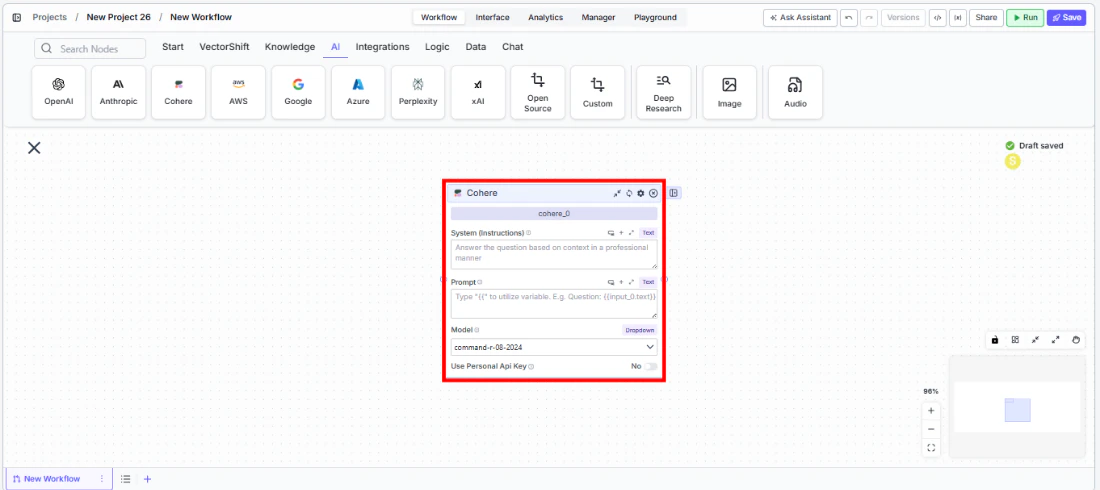 Cohere node being dragged onto the canvas