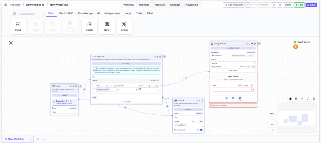 Condition node on canvas with multiple paths connected to different downstream branches