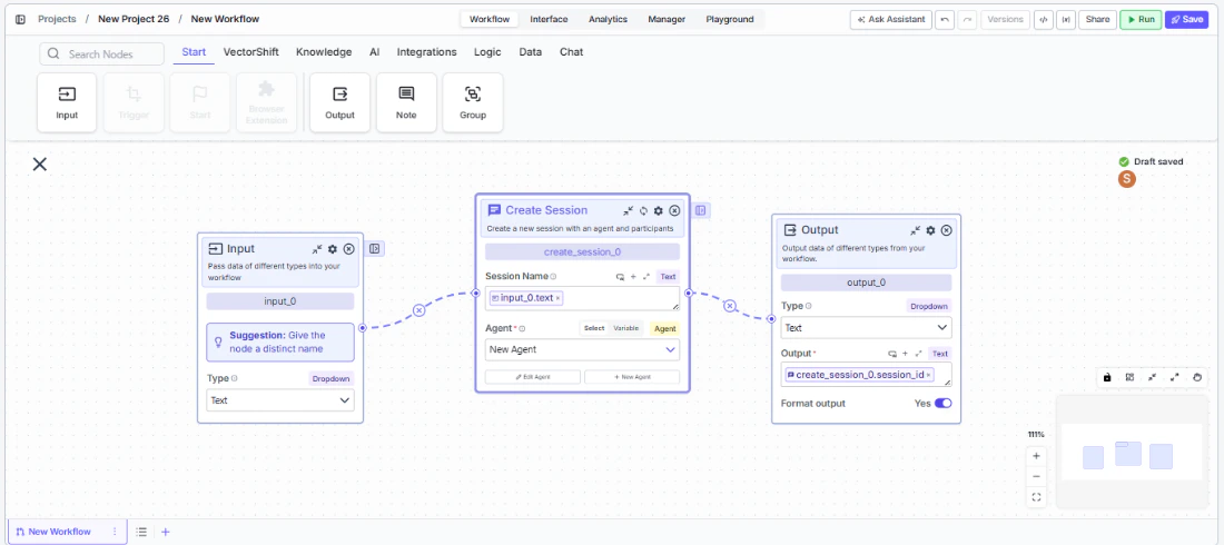 create session connect with nodes