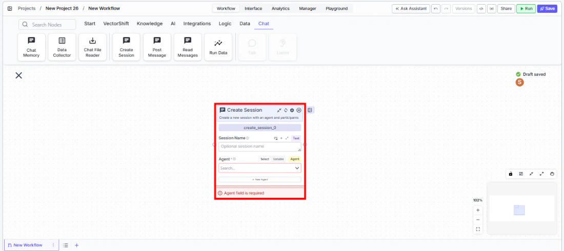 create session drag into canvas
