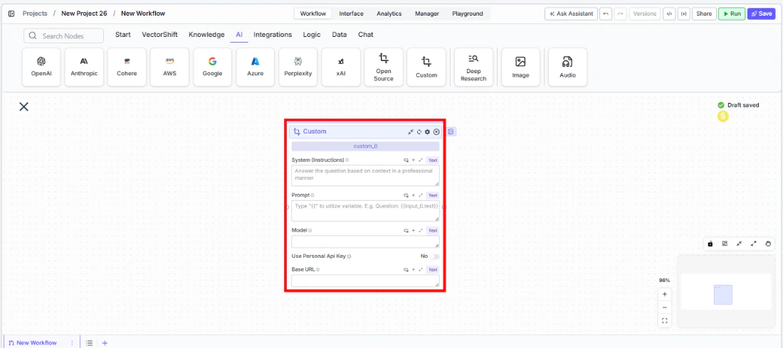 Custom node being dragged onto the canvas