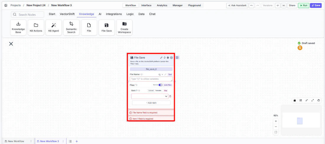 File Save node being dragged onto the canvas
