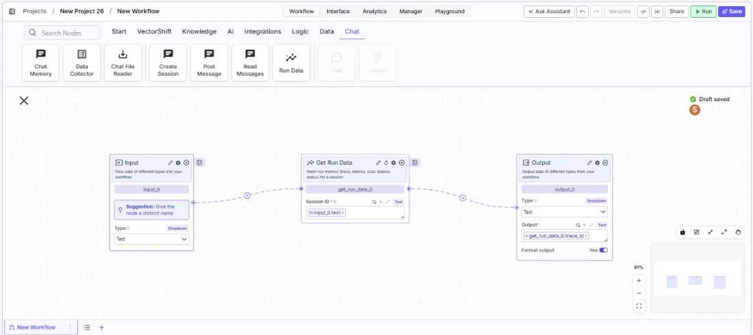 get run data connect with nodes