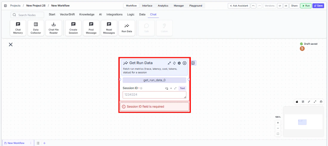Get Run Data node being added from the Chat tab