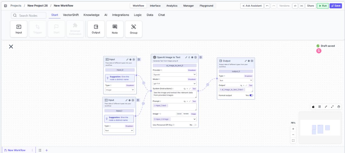Image to Text node connected to upstream and downstream nodes
