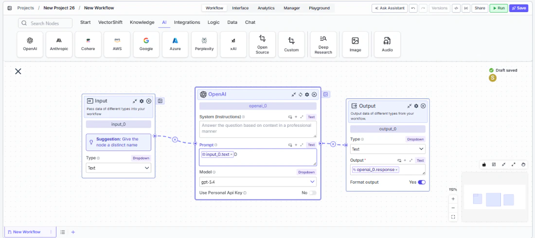 Input node connected to downstream nodes on the canvas