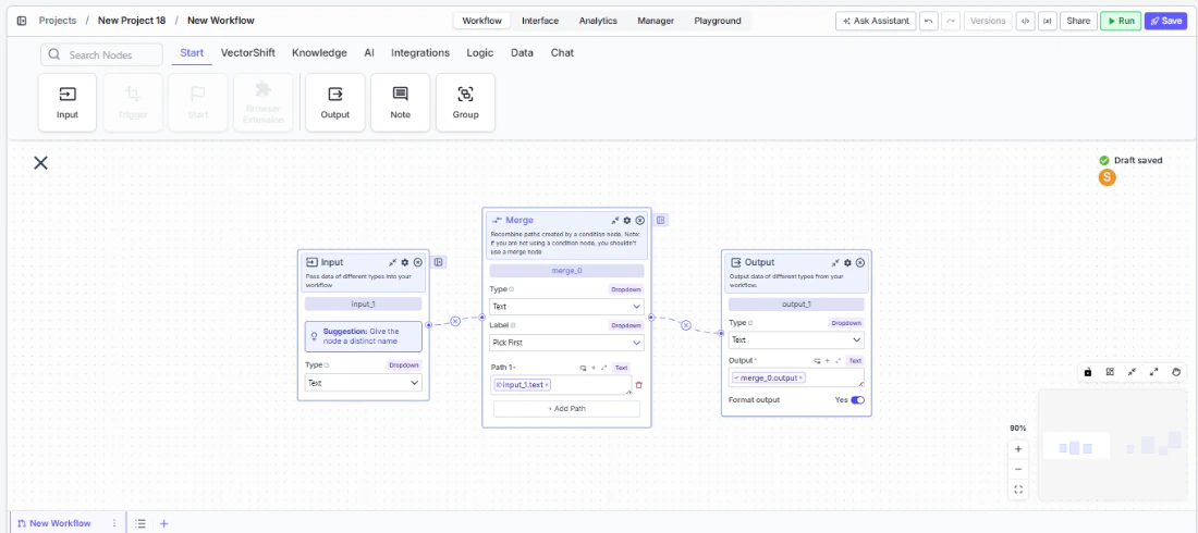 Merge Pick First node connected to input and output nodes