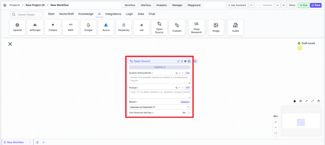 Open Source node being dragged onto the canvas