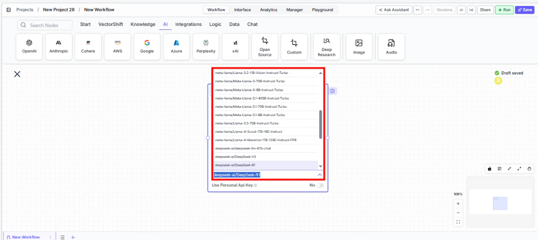 Open Source node showing the Model dropdown
