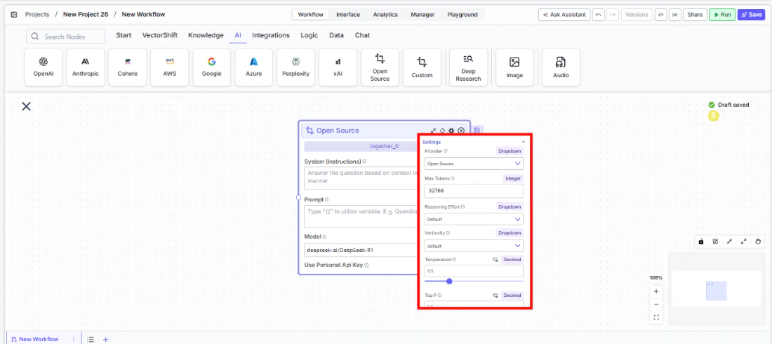 Open Source node settings panel