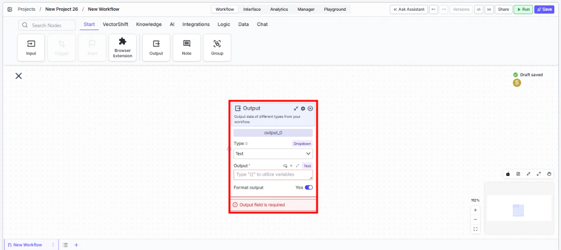 output drag into canvas