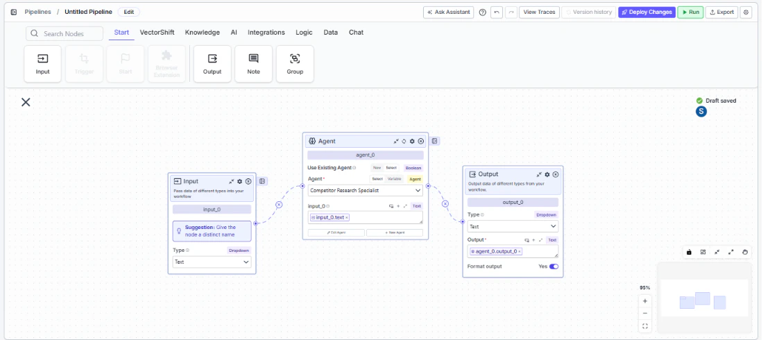 Agent (Select) node connected to upstream and downstream nodes on the canvas