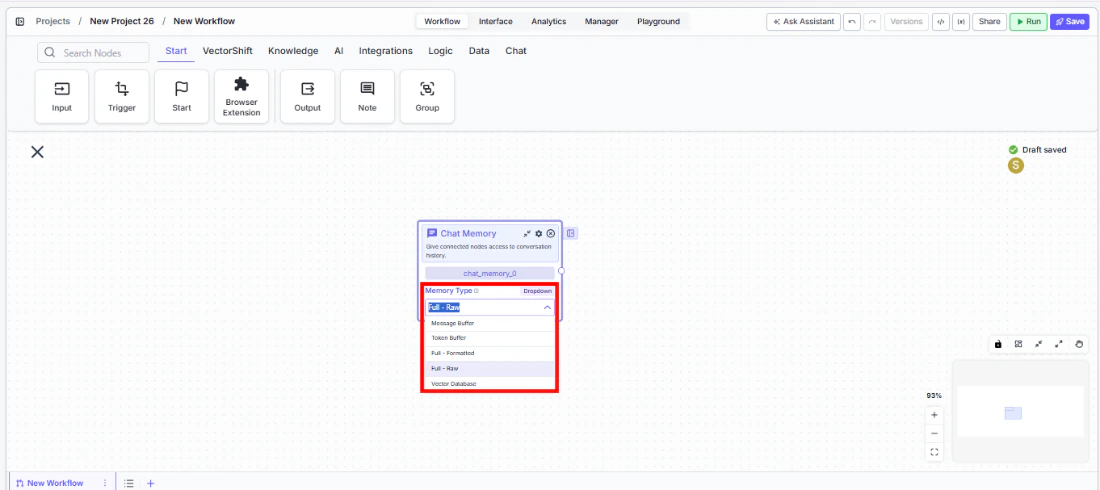 chat memory select type