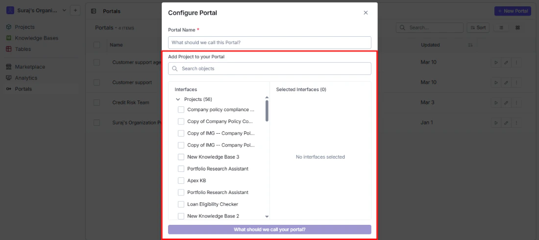 Add Project to your Portal section