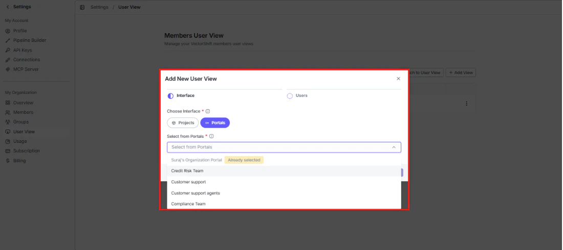 Add New User View - Interface step