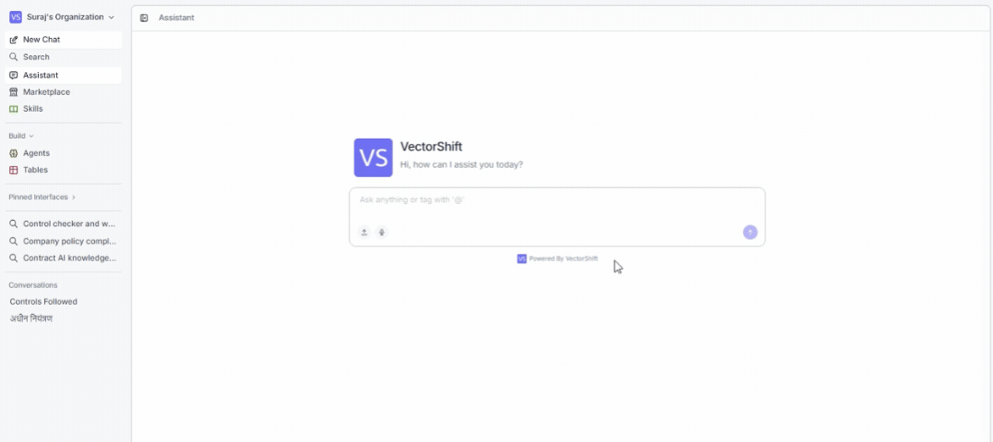 Using the assistant — entering a message and seeing the response