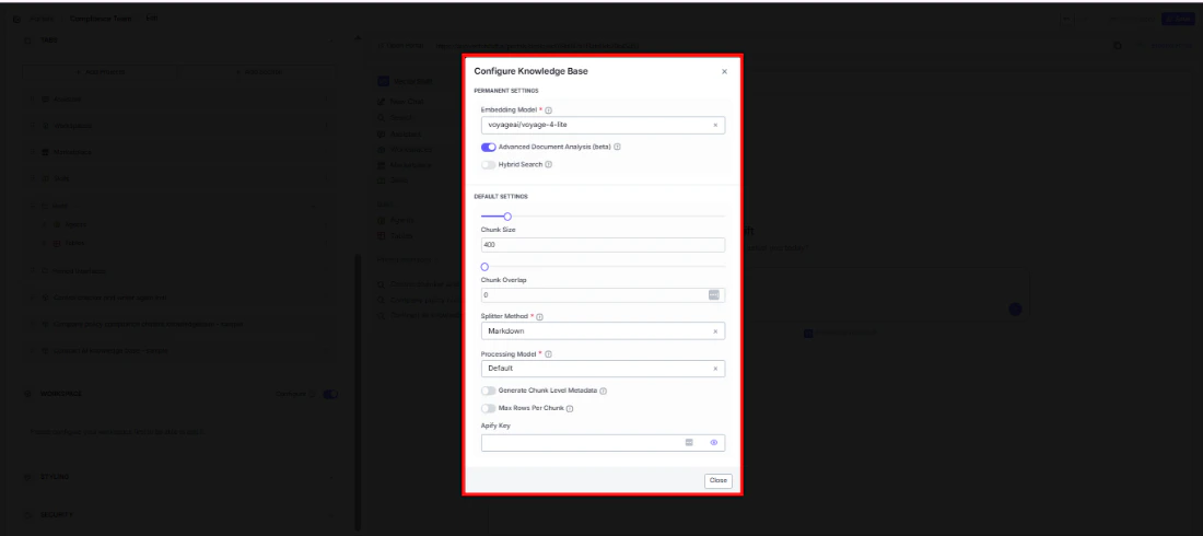Configure Knowledge Base modal