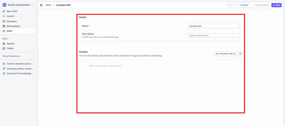 Creating a new skill in the portal