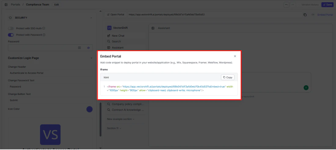Embed Portal iframe snippet
