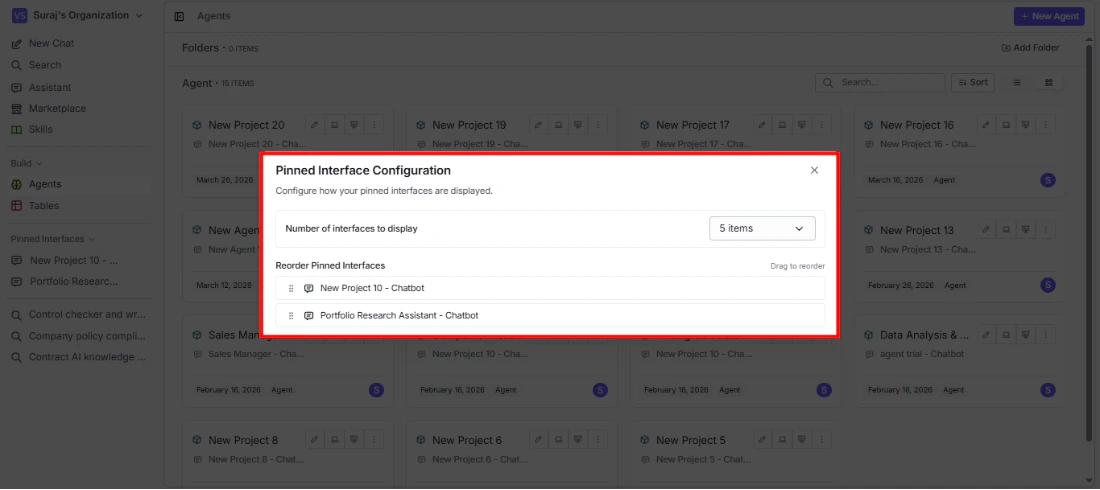 Pinned Interfaces section in sidebar
