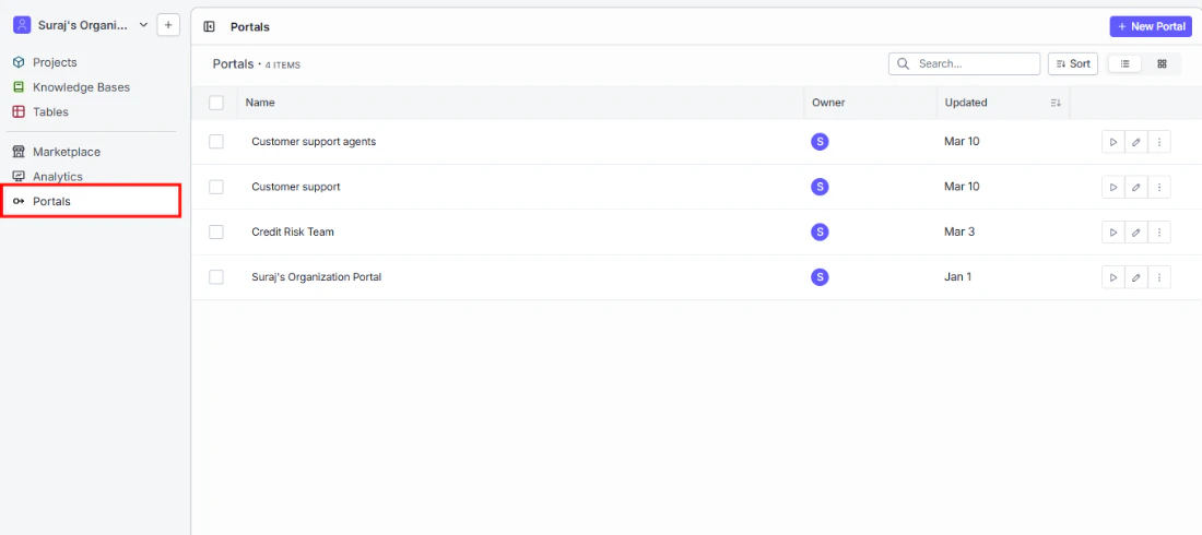 Portals in the left sidebar