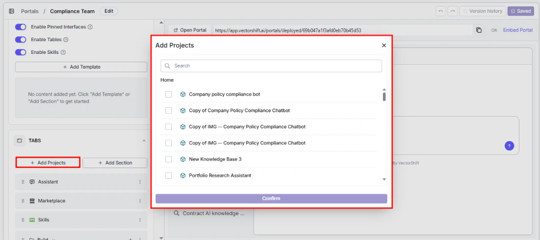 Select Interfaces modal