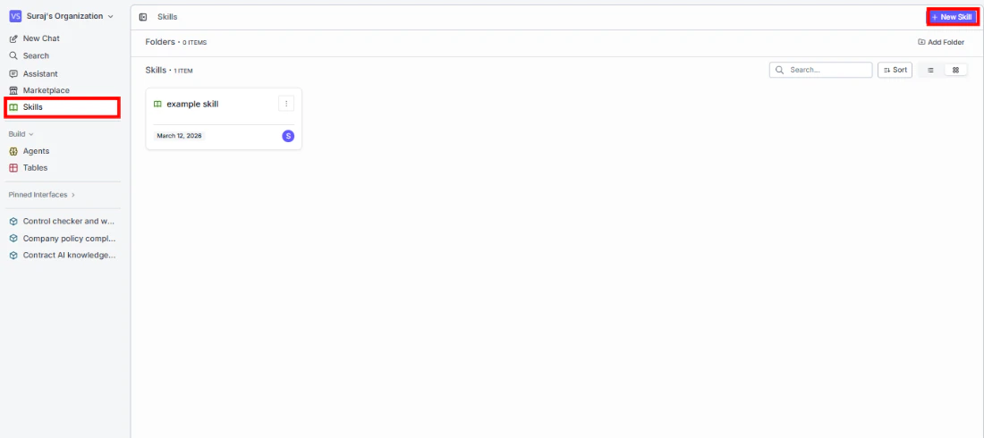 Skills list in the deployed portal